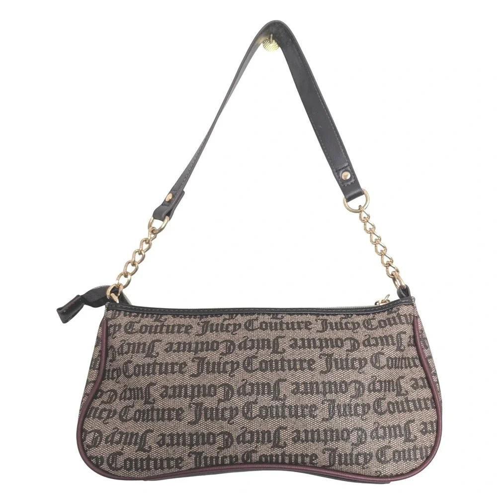 Juicy Couture Y2K Monogram Baguette Purse Shoulder Bag Textured Logo Heart Charm
